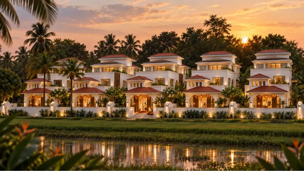 Premium Goa villa with a welcoming festive entrance
